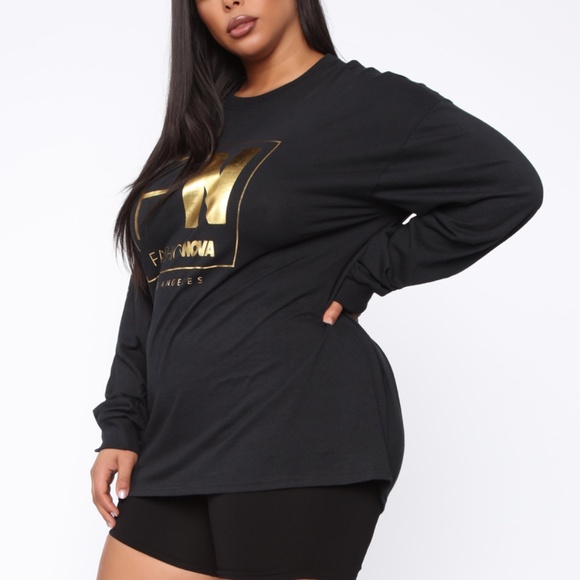 Fashion Nova Tops Black Crew Neck Long Sleeve Fashion Nova Logo
